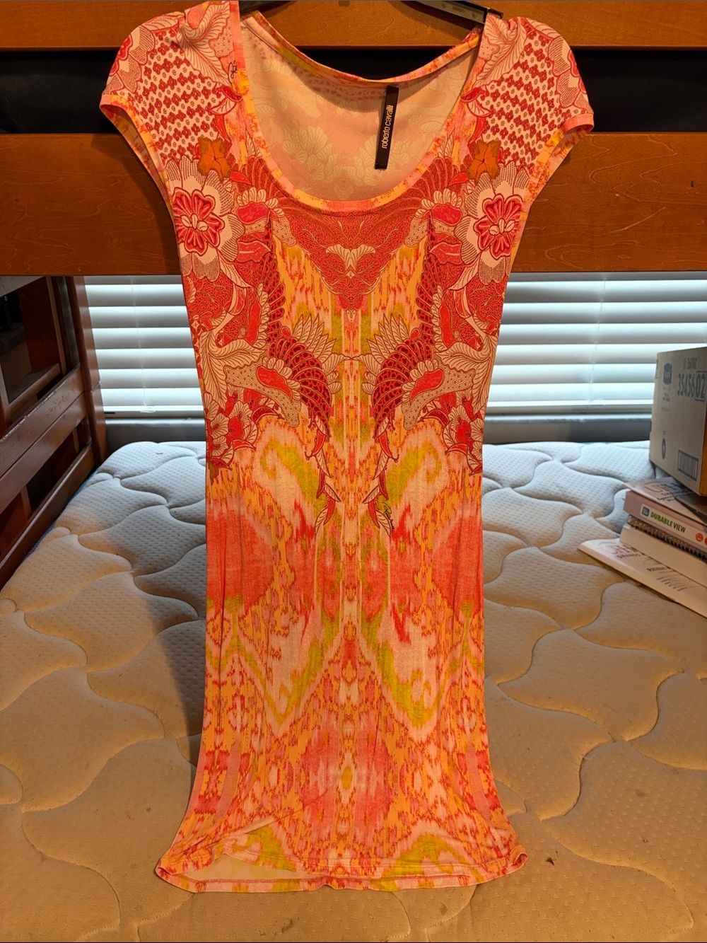 Roberto Cavalli Coral, Pink & Yellow Printed Cap-Sleeve Dress